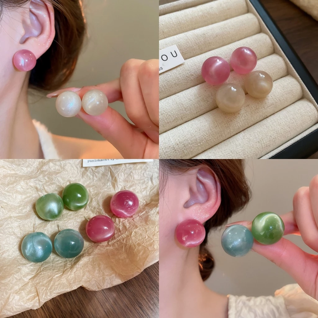 [เจวบิวตี้]เข็มเงินสีลูกกวาดจางต่างหูทรงกลมเกาหลีหวานต่างหูแฟชั่นบุคลิกภาพอุปกรณ์เสริมที่เรียบง่าย