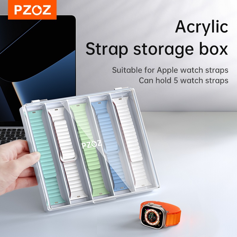 Pzoz สายคล้องกรณีกล่องพลาสติกสําหรับ Apple Watch S9 S8 สายคล้องโปร่งใสกล่อง Smart Watch Tiny อะไหล่อุปกรณ์เสริมกระเป๋า