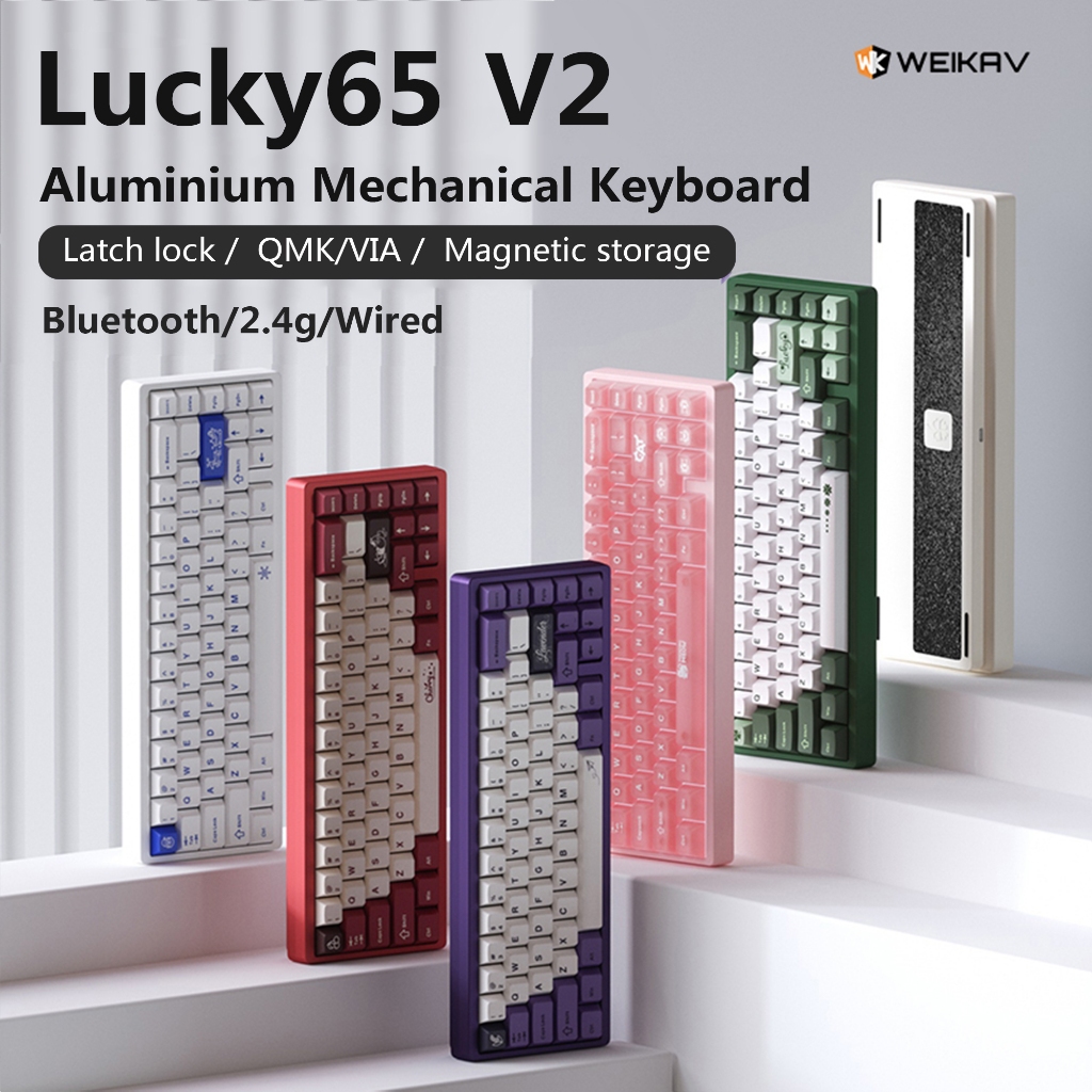 Weikav Lucky65 V2 คีย์บอร์ดไร้สายอลูมิเนียม Hot Swap RGB ปะเก็น Custom Mini คีย์บอร์ดบลูทูธ 2.4g แบบมีสายสําหรับแล็ปท็อป