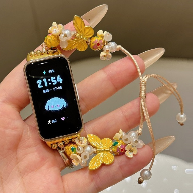 Butterfly Pearl Strap Compatible For สาย Huawei band 10 / Huawei band10 NFC / Huawei Band 9 Strap Hu