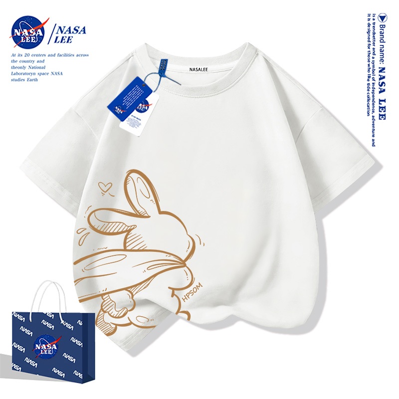NASA เสื้อยืดเด็กสไตล์อเมริกัน 2025 ผ้าฝ้ายนุ่ม แขนสั้น ลายกระต่ายแพ็คของ สำหรับหน้าร้อน