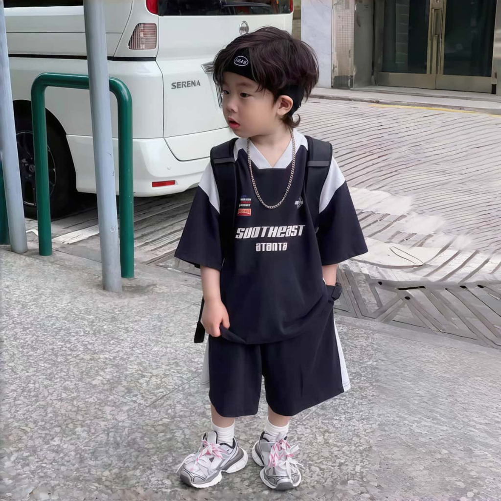 SweetKids พร้อมส่งจากกทม🌸ชุดเด็ก🍓ชุดกีฬาฤดูร้อนสําหรับเด็กผู้ชาย แห้งเร็ว การปิดกั้นสี คอวี คแขนสั้น+กางเกงขาสั้น คลองเลื่อย 2 ชิ้น - รูปที่ 6