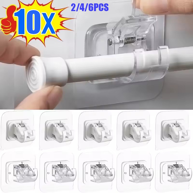 แนะนำ ผ้าม่าน 2/4/10pcs ผ้าม่าน Rod Brackets Self กาวผ้าม่าน Rod ผู้ถือตะขอเล็บฟรีปรับผ้าม่าน Rod Hooks ผ้าม่านแขวน ราคาพิเศษ มีเก็บเงินปลายทาง