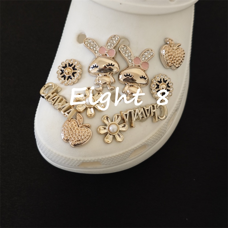 10 ชิ้น/เซ็ต Rose Gold เพชรกระต่ายรูปแบบรองเท้าหัวเข็มขัด Letter รองเท้า Pins DIY รองเท้าอุปกรณ์ตกแต่งสําหรับรองเท้าผู้หญิงและกระเป๋า