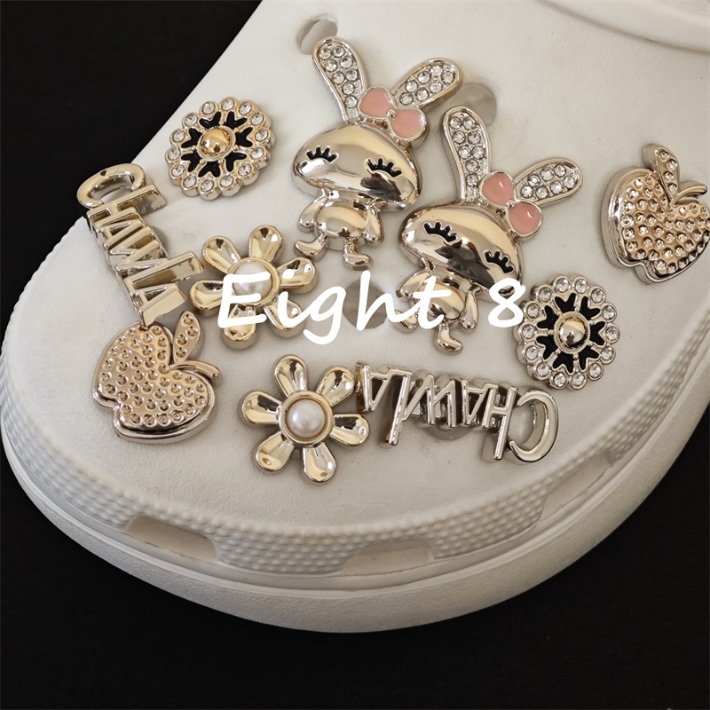 10 ชิ้น/เซ็ต Rose Gold เพชรกระต่ายรูปแบบรองเท้าหัวเข็มขัด Letter รองเท้า Pins DIY รองเท้าอุปกรณ์ตกแต่งสําหรับรองเท้าผู้หญิงและกระเป๋า