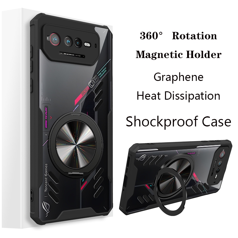 แม่เหล็ก360° ขาตั้งหมุนเคสโทรศัพท์สําหรับ ASUS ROG โทรศัพท์ 6 Pro rog6 5G เคสกันกระแทกการกระจายความร้อนฝาครอบโปร่งใส