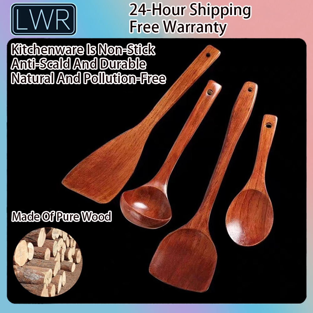 LWR 4PCS ของใช้ในครัว ตะหลิวไม้แท้ กระทะกันติด ทัพพีตักข้าว  ทับพีไม้ทนร้อน ตะหลิวไม้ ตะหลิว กระบวยตักซุป ทัพพีไม้ wooden cooking utensils