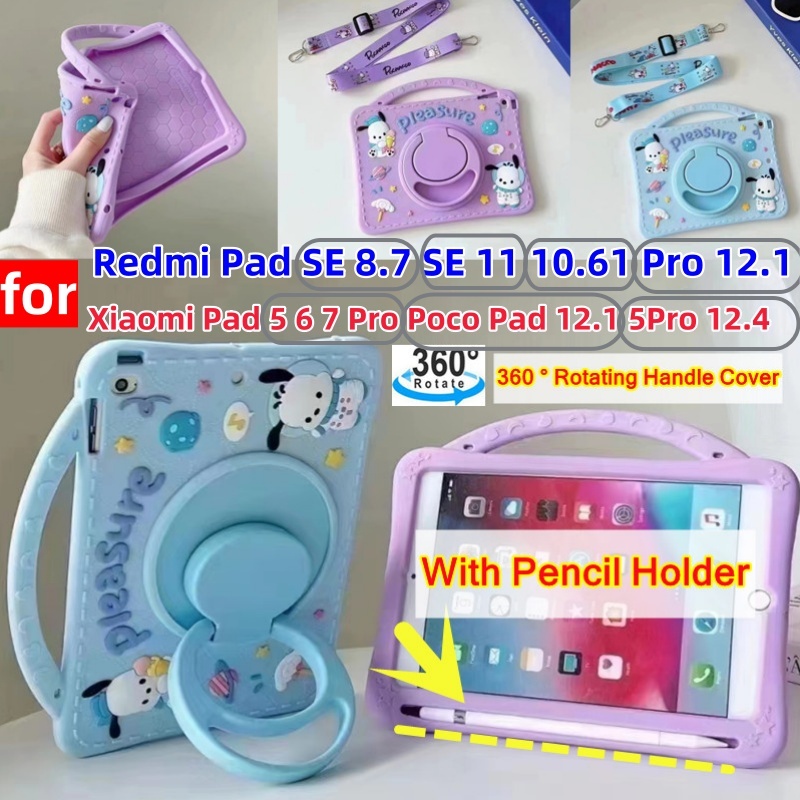 Xiaomi MIPAD PAD 7 6 5 REDMI PAD SE 11 8.7 10.61 REDMI PAD PRO 12.1 POCO PAD 12.1 5pro 12.4 360 องศาหมุนกาวนุ่มสายรัดกันกระแทกขาตั้งพร้อมที่ใส่ดินสอ