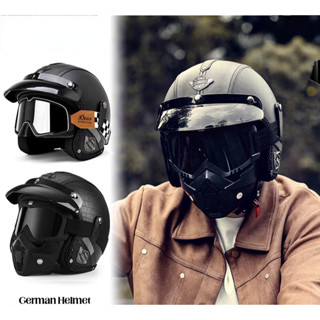 3/4 หมวกกันน็อคหนังแว่นตา กระบังหน้า จับเวลาเก่า หมวกกันน็อค…