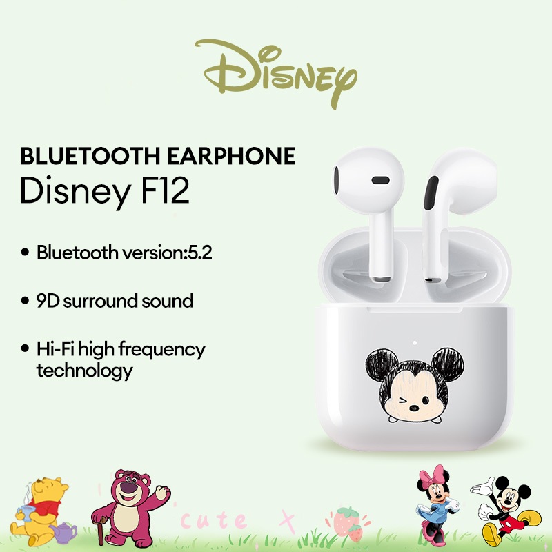 Disney F12 หูฟังบลูทูธ 5.2 ไร้สาย กันน้ํา เสียงสเตอริโอ HIFI สําหรับเล่นกีฬา
