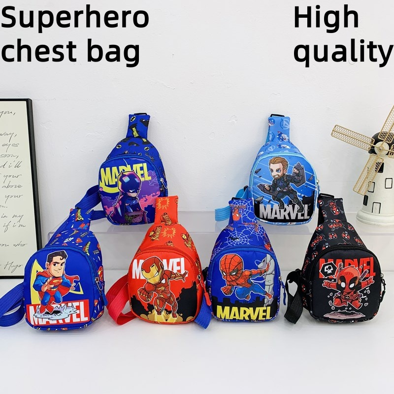 คุณภาพสูงเด็กกระเป๋าหน้าอก spiderman กระเป๋าสะพายไหล่เดี่ยว ironman เข็มขัดกระเป๋า superman กระเป๋า batman กระเป๋าสะพายข้างซูเปอร์ฮีโร่กระเป๋าสะพาย