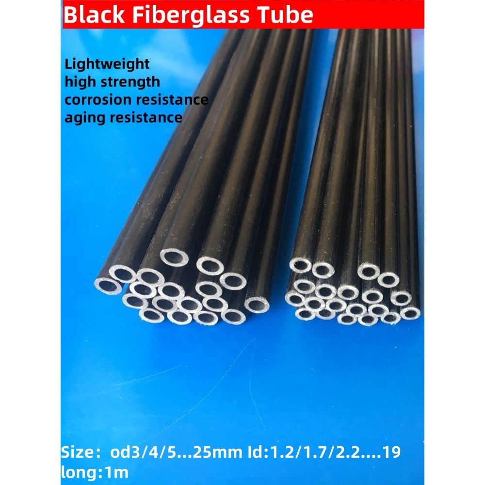 ความยาว 1000 มม. OD3-14 มม. สีดําหลอดไฟเบอร์กลาสพลาสติกแข็งกลวงหลอดกลมอีพ็อกซี่เรซิ่น-1/2 ชิ้น