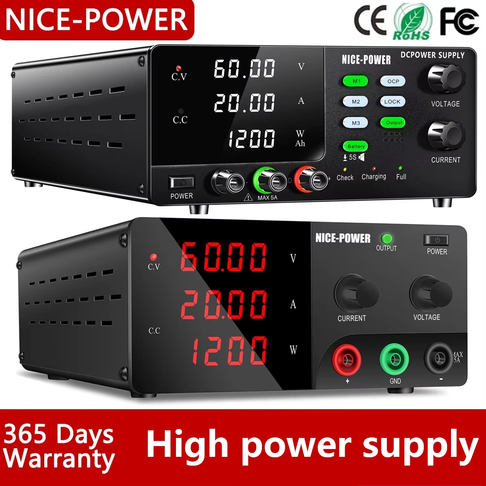 NICE-Power 60V 20A Lab Power Supply พร้อมแบตเตอรี่ชาร์จป้องกันปรับ Bench Power Supply OCP เอาต์พุตสว