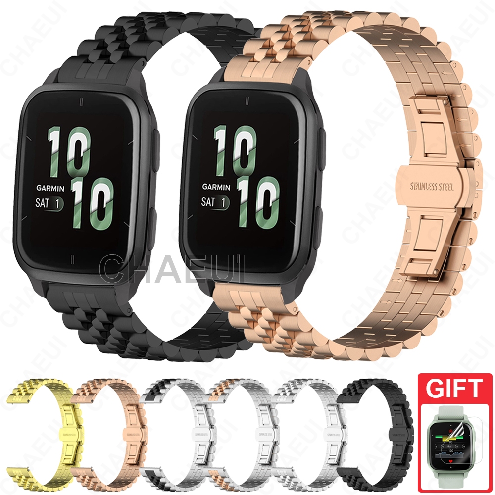 สแตนเลสสตีลสายรัดสร้อยข้อมือโลหะอุปกรณ์เสริมสําหรับ Garmin Venu Sq / Sq 2 Music