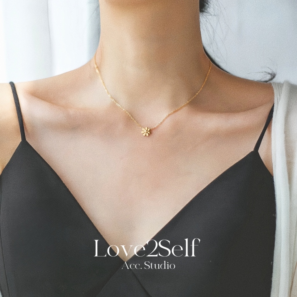 Love2Self X077 สแตนเลส Daisy ดอกไม้สร้อยคอสร้อยคอ 18K Gold Plated Non Tarnish สร้อยคอ