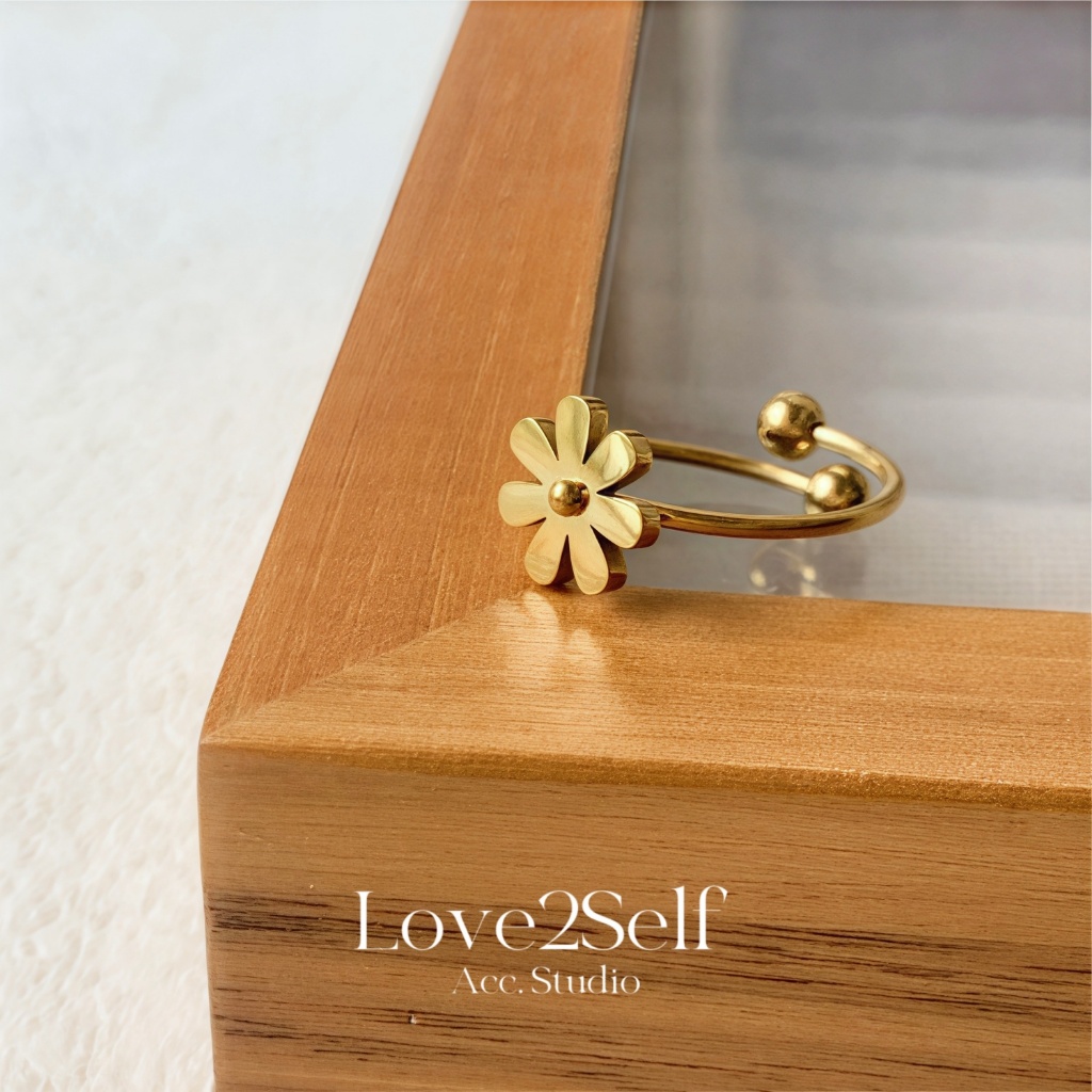 Love2Self J006 Non Tarnish Daisy แหวนผู้หญิงสแตนเลส Non Faded ปรับแหวนแฟชั่น