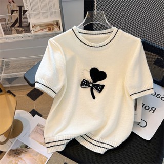 ZHELIHANGFEI เวอร์ชั่นเกาหลีเสื้อถักผู้หญิงรูปหัวใจเสื้อยืดแ…