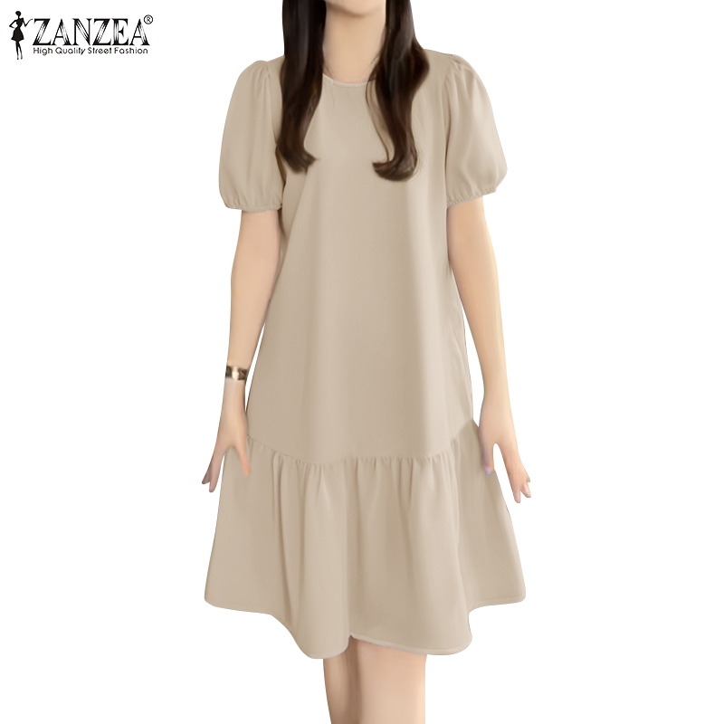 ZANZEA ใส่ ซานเซีย ผู้หญิงวันหยุดเกาหลีสันทนาการแขนสั้นพัฟแขนโลตัสหางปลาชุด