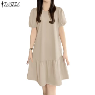 ZANZEA ใส่ ซานเซีย ผู้หญิงวันหยุดเกาหลีสันทนาการแขนสั้นพัฟแขนโลตัสหางปลาชุด