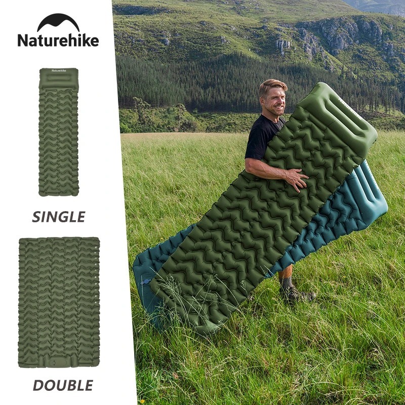 Naturehike ที่นอนลมในตัวปั๊มเท้าเบาะเป่าลม Ultralight Sleeping Pad พร้อมหมอนเดินป่ากลางแจ้งเดินทาง Camping Mat