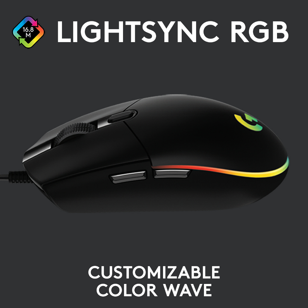 Logitech G102 LIGHTSYNC Gaming Mouse (Black) 8,000 DPI (เมาส์เกมมิ่ง พร้อมไฟ RGB)