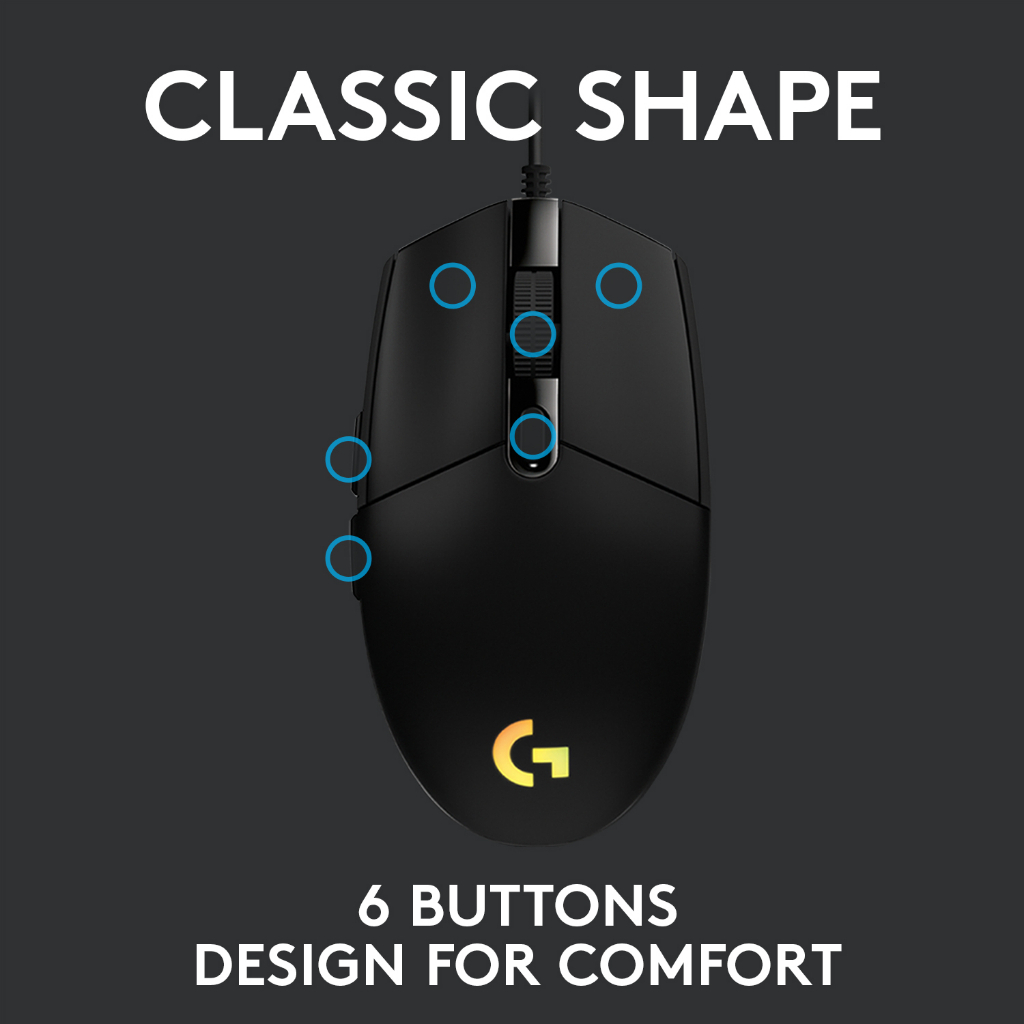 Logitech G102 LIGHTSYNC Gaming Mouse (Black) 8,000 DPI (เมาส์เกมมิ่ง พร้อมไฟ RGB)