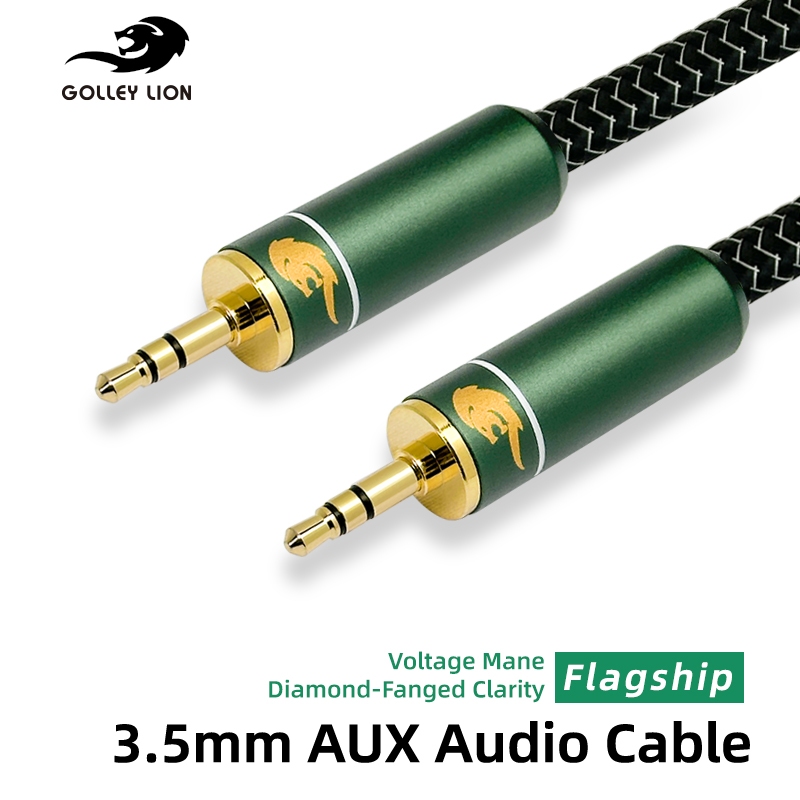 Golley LION สาย AUX 3.5 มม | ทองแดงฝังเงิน | เสียง Hi-Fi สําหรับรถยนต์ โทรศัพท์ และลําโพง
