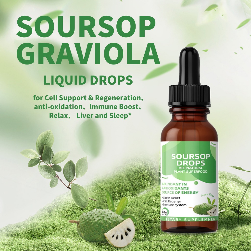 Hot Natural Soursop Drops - Antioxidant Revitalizing - เป็นมิตรกับมังสวิรัติ - ผลิตภัณฑ์เสริมอาหารรสแอปเปิ้ล 60 มล.