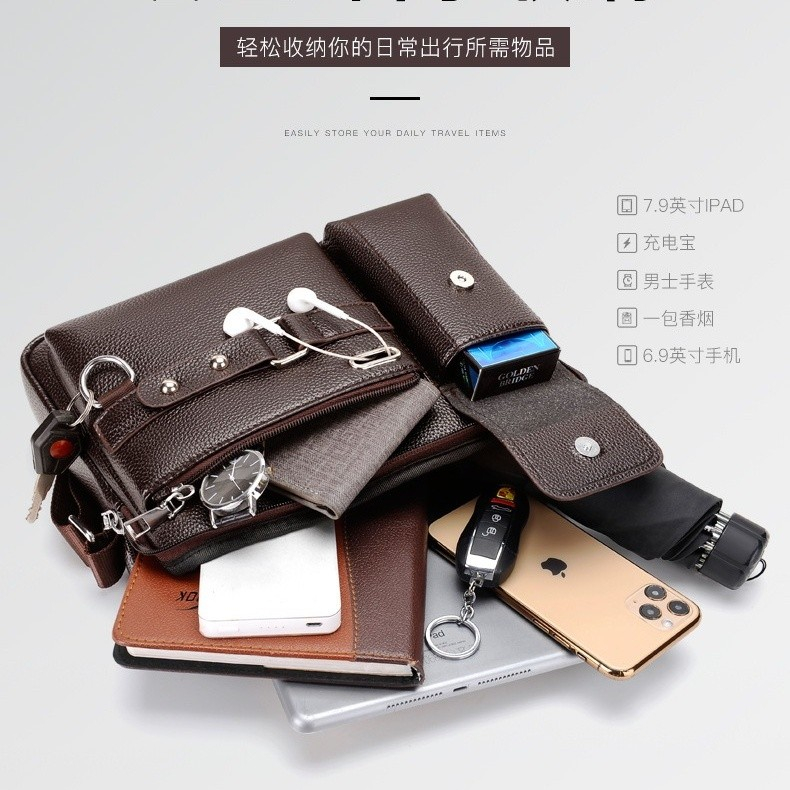 ใหม่ผู้ชายแฟชั่นทํางานธุรกิจสไตล์หนัง PU คุณภาพสูงความจุขนาดใหญ่ Messenger กระเป๋าสะพายข้าง ราคา ถูกที่สุด ดีลบีเคเค แกลเลอรีภาพที่ 4