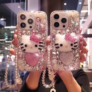 น่ารักKittyแมวเคสโทรศัพท์Vivo V70 FE V60 Lite 5G V50 V40 V30 Pro V30e V29 V29e V27 V27e V25 V25e V23 V23 V21eปลอกหรูหราBlingฝาครอบเพชรคริสตัลเชือกเส้นเล็ก