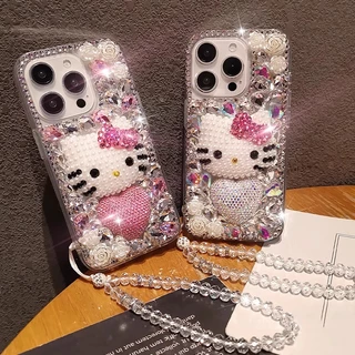 น่ารักKittyแมวเคสโทรศัพท์Vivo V70 FE V60 Lite 5G V50 V40 V30 Pro V30e V29 V29e V27 V27e V25 V25e V23 V23 V21eปลอกหรูหราBlingฝาครอบเพชรคริสตัลเชือกเส้นเล็ก