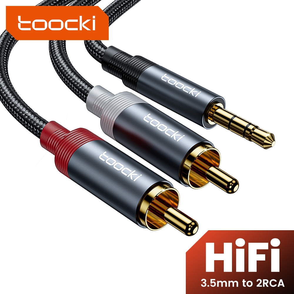 Toocki สายสัญญาณเสียงแบบมีสาย 3.5 มม.แจ็ค 2RCA ชาย Splitter Hifi AUX ลําโพงสําหรับ TV PC Amplifier โฮมเธียเตอร์ DVD สายลําโพง