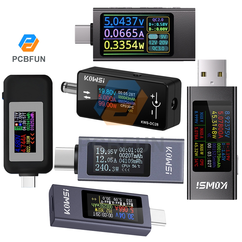 Pcbfun มัลติฟังก์ชั่น Tft จอแสดงผลดิจิตอล Type-c เครื่องทดสอบแรงดันไฟฟ้าและปัจจุบัน Power Meter KWS-