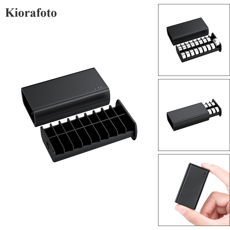 Kiorafoto กล่องเก็บแบตเตอรี่ปุ่ม 2 แพ็ค (D-type) ขนาดกล่องเก็บอิเล็กทรอนิกส์สามารถถือ 18 ชิ้น LR44 AG13 A76 357 SR44 SR1153