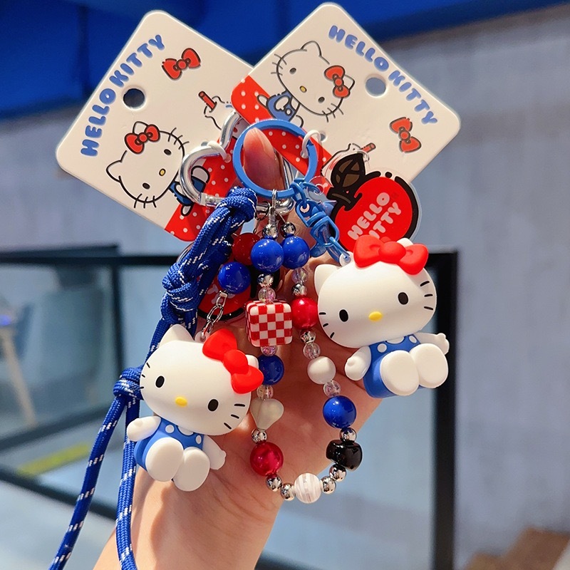 ใหม่น่ารักสาว Hello Kitty พวงกุญแจลูกปัดหญิงน่ารักจี้