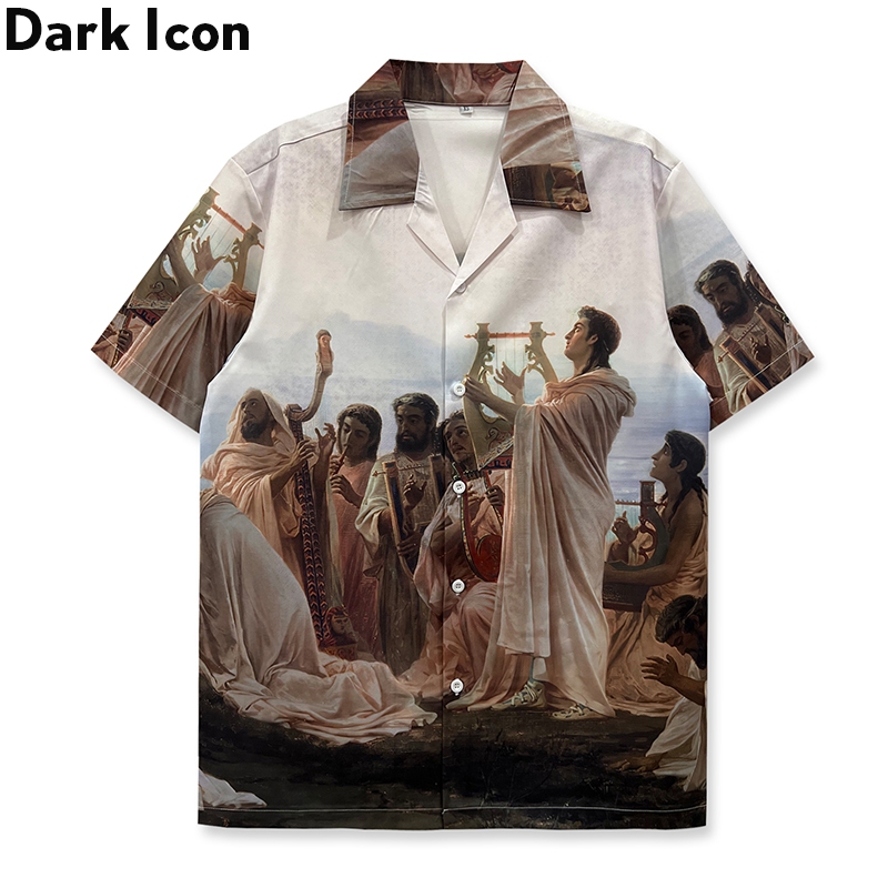 Printed retro street polo shirts for men and women, lightweight men's Hawaiian shirts