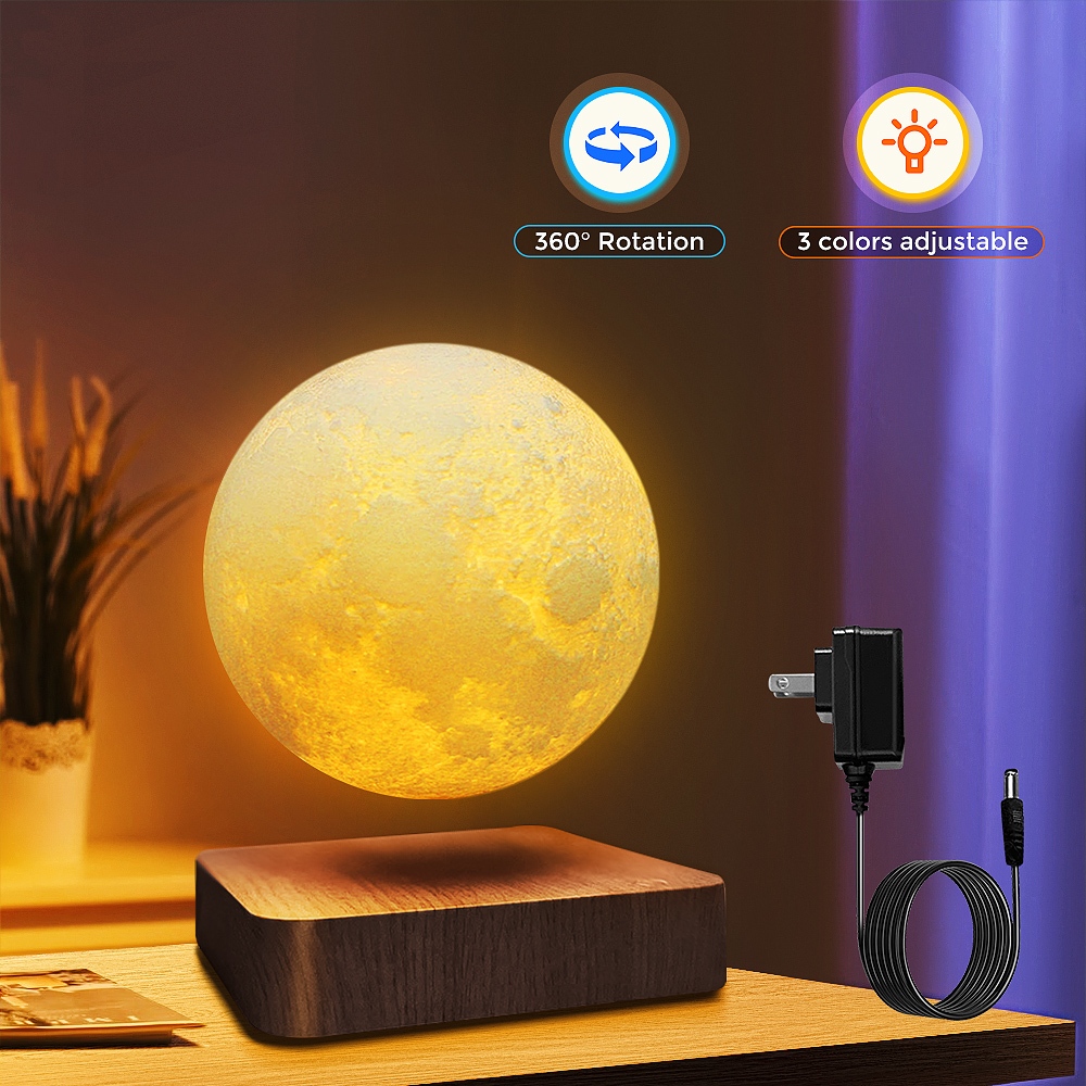 Levitation Moon โคมไฟตั้งโต๊ะแม่เหล็กลอยไฟกลางคืน 3 โหมดแสง 3D พิมพ์ลอยไฟกลางคืนข้างเตียง