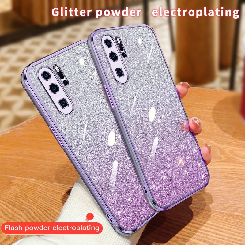 Gradient Glitter ชุบเคสโทรศัพท์ใสสําหรับ Huawei P30 P30Pro P40 P50 P60 Pro P30lite Pura 70 70Pro 70 