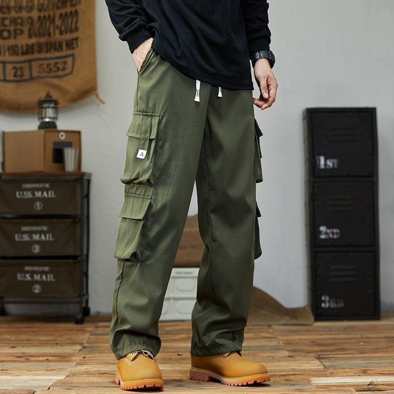 Street Wear Mens Overalls Green Large Pocket Loose Fit Large Size M-4XL Summer Style