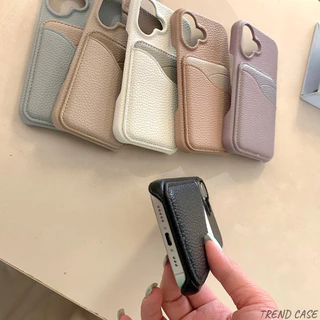 แฟชั่นลิ้นจี่รูปแบบclashพร้อมกระเป๋าสตางค์สําหรับiphone 11 12 13 Pro Max 14 15 16 Plusผู้ถือบัตรสล็อตปกหลัง