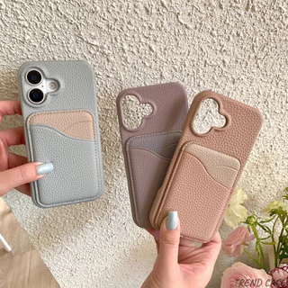แฟชั่นลิ้นจี่รูปแบบclashพร้อมกระเป๋าสตางค์สําหรับiphone 11 12 13 Pro Max 14 15 16 Plusผู้ถือบัตรสล็อตปกหลัง