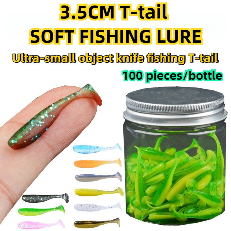 【TRAINFIS】100 ชิ้น/เซ็ต T-tail เหยื่ออ่อน 3 ซม.ชุดเหยื่อตกปลาวัสดุ PVC 10 สีพลาสติกยืดหยุ่นเหยื่อตกปลา Soft Lure Spinning Lure หนอนประดิษฐ์ Swimbait เหยื่อตกปลา
