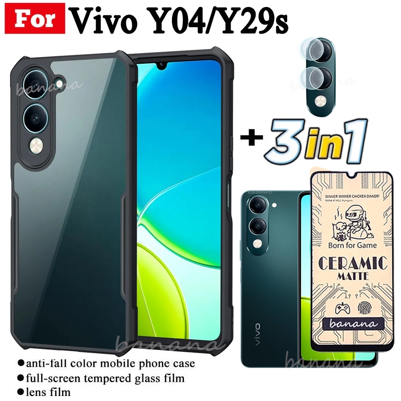 3 in 1 Vivo Y04 เคสโทรศัพท์กันกระแทกสําหรับ Vivo Y03 Y03T Y29S Y19S ฟิล์มฝ้าเซรามิก + ฟิล์มเลนส์กล้อ