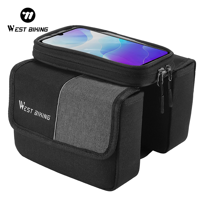 WEST BIKING กระเป๋าจักรยานหน้าจอสัมผัสกระเป๋าท่อบน 7.0 นิ้วกระเป๋าโทรศัพท์มือถือหน้าจอสัมผัสที่มีความสําคัญสองด้านแพคเกจหลอดบน