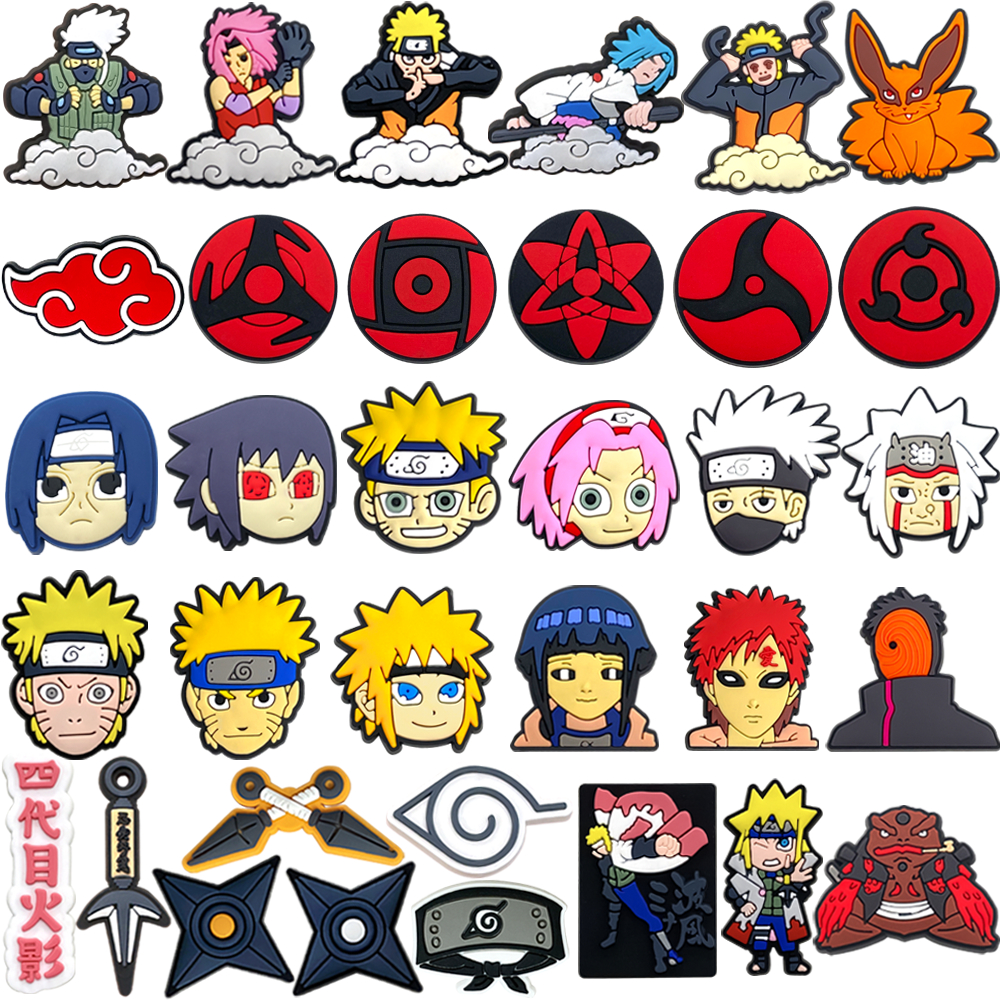 34 รุ่น Anime Ninja รองเท้าผ้าใบ Charms รองเท้าแตะจี้ปุ่ม Original Shoe Clog Pins ของขวัญสําหรับเพื่อน