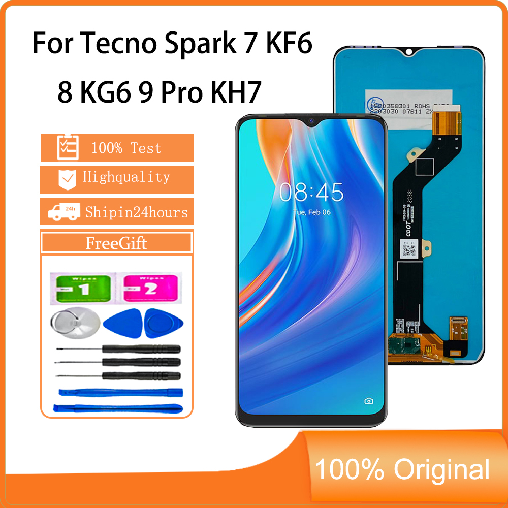 สําหรับจอแสดงผล Tecno Spark 7 KF6 8 KG6 9 Pro KH7 เปลี่ยนหน้าจอสัมผัส LCD