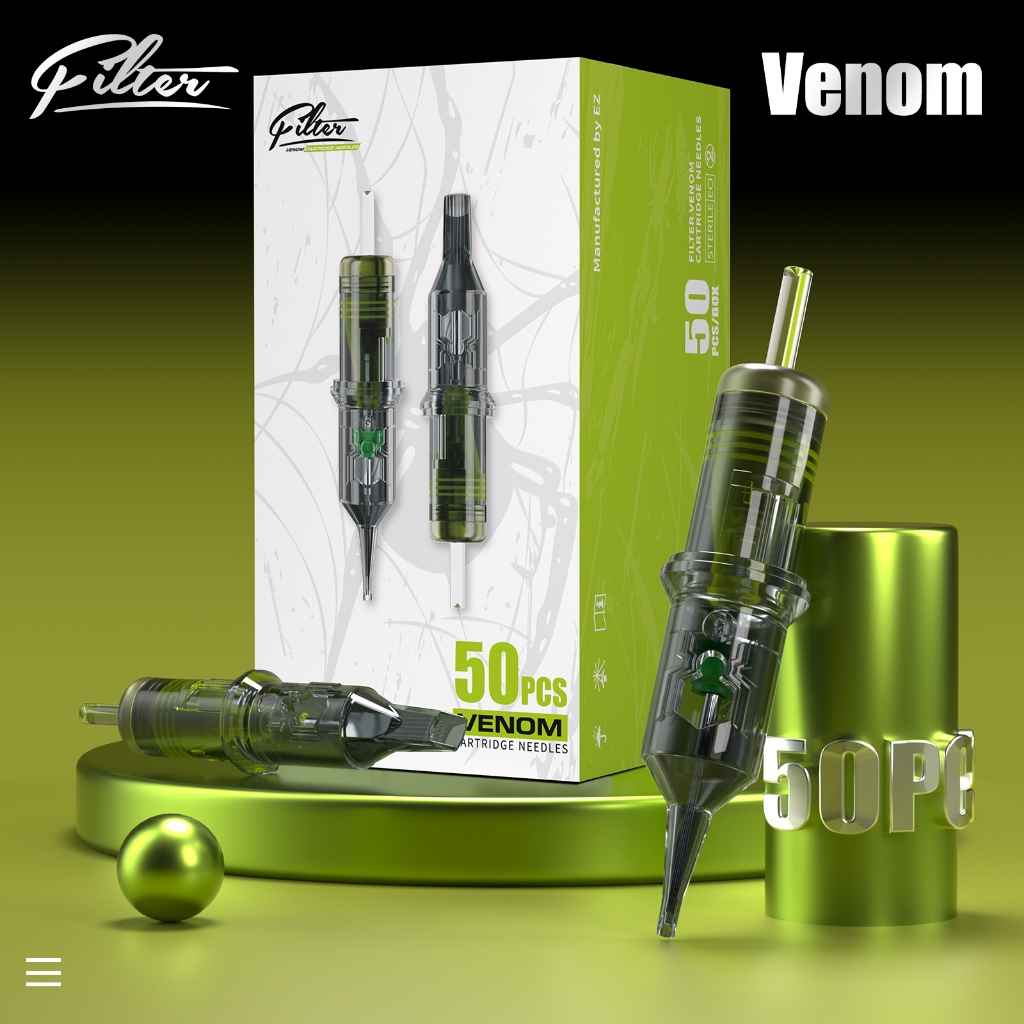 50 ชิ้น/กล่องกรอง Venom ตลับหมึกเข็มสักแบบใช้แล้วทิ้ง RL/RS/RM/M1 เมมเบรน Professional ฆ่าเชื้อความปลอดภัยสําหรับ Tattoo Gun