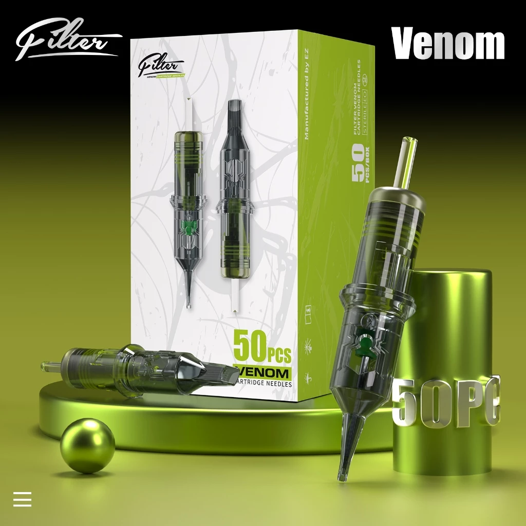 50 ชิ้น/กล่องกรอง Venom ตลับหมึกเข็มสักแบบใช้แล้วทิ้ง RL/RS/RM/M1 เมมเบรน Professional ฆ่าเชื้อความปลอดภัยสําหรับ Tattoo Gun