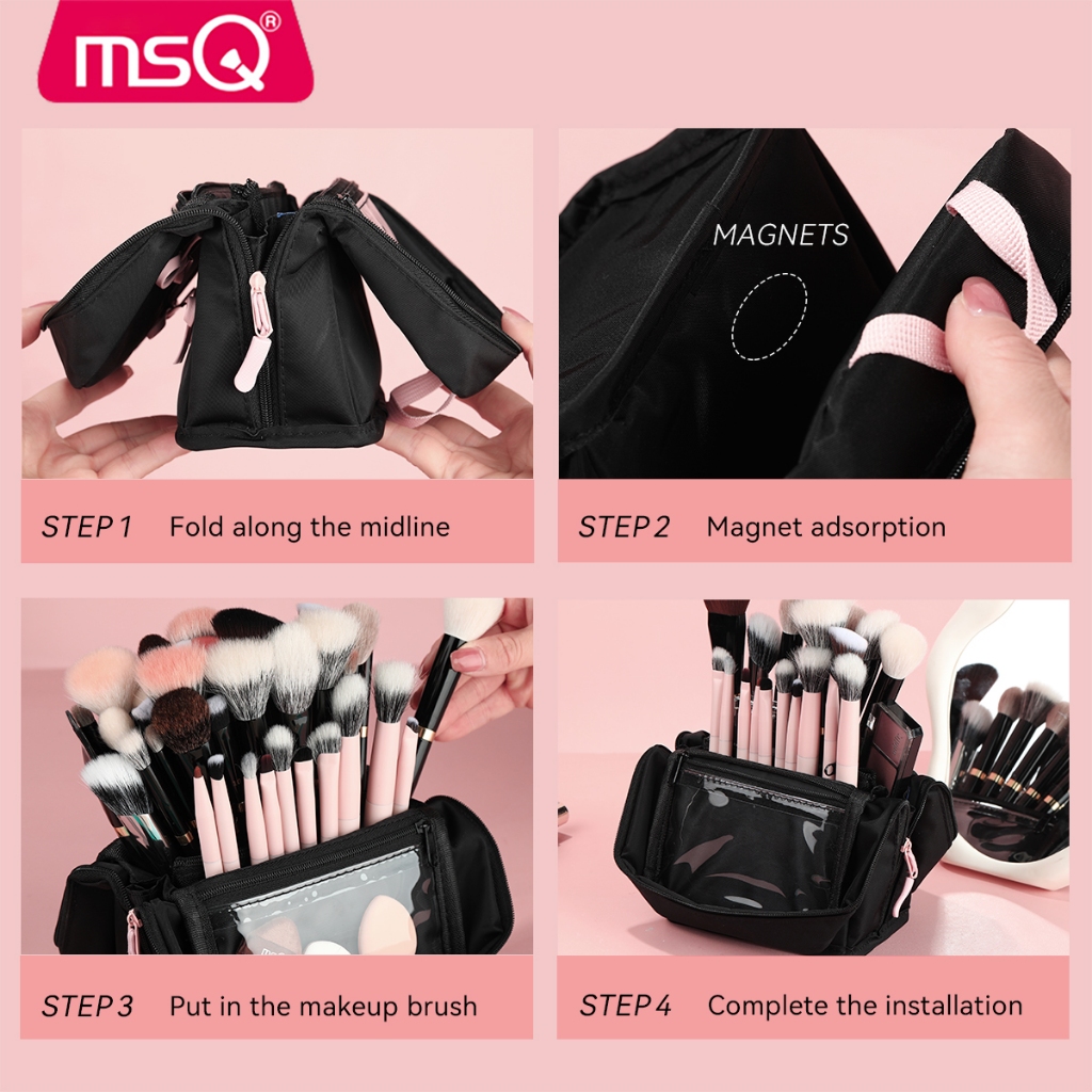 MSQ กระเป๋าเครื่องสําอางพกพาพับได้ ความจุสูง สําหรับเดินทาง