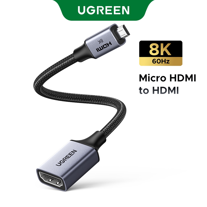 Ugreen สายต่อขยายวิดีโอ Micro HDMI 8K @ 60Hz รองรับ HDR 3D สายถักไนลอนเข้ากันได้กับแล็ปท็อป/พีซี/ทีว